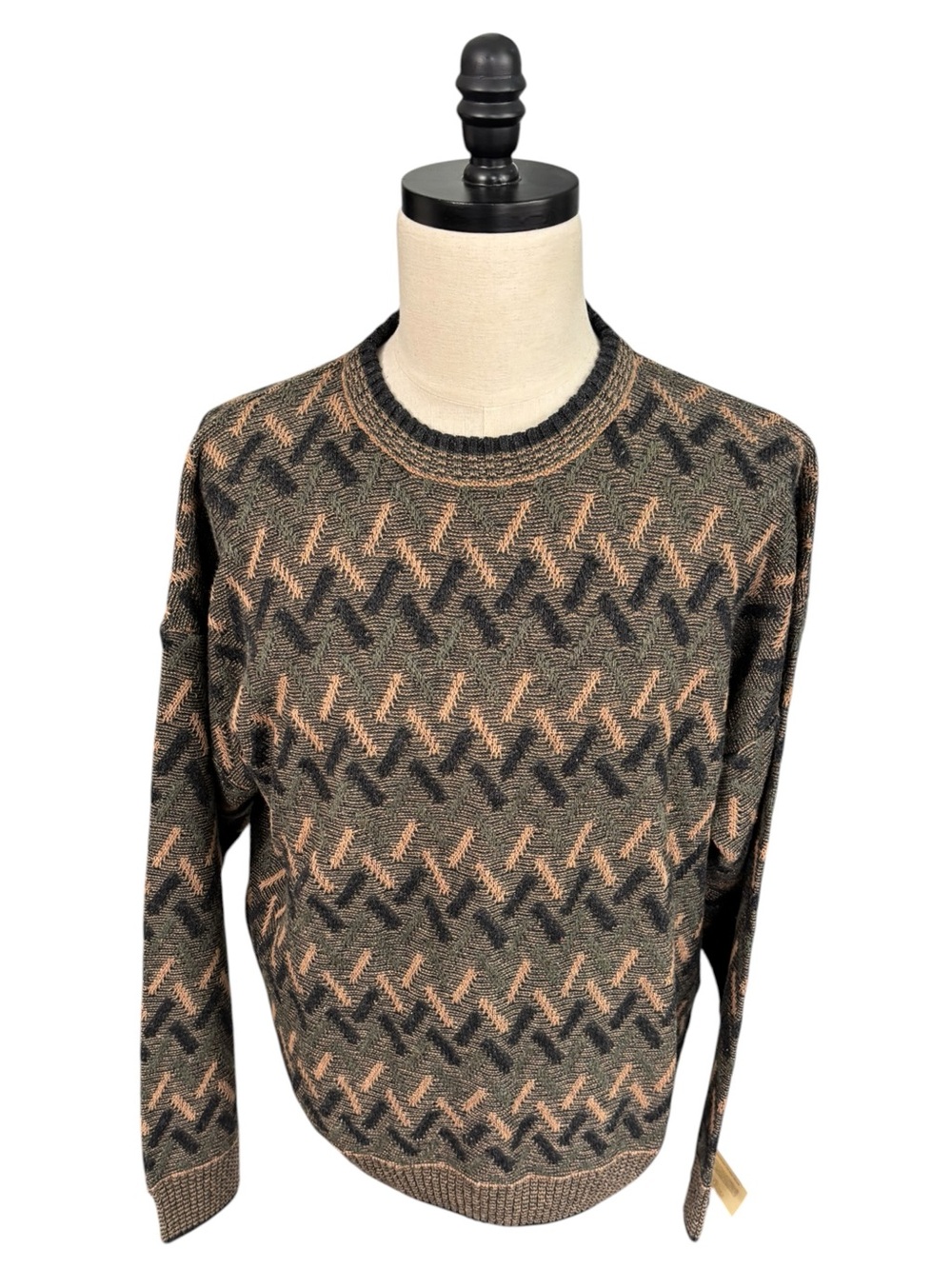 RedHead vintage Jacquard Ramie/cotton blend crewneck Sweater Green/Black/Tan |XL
